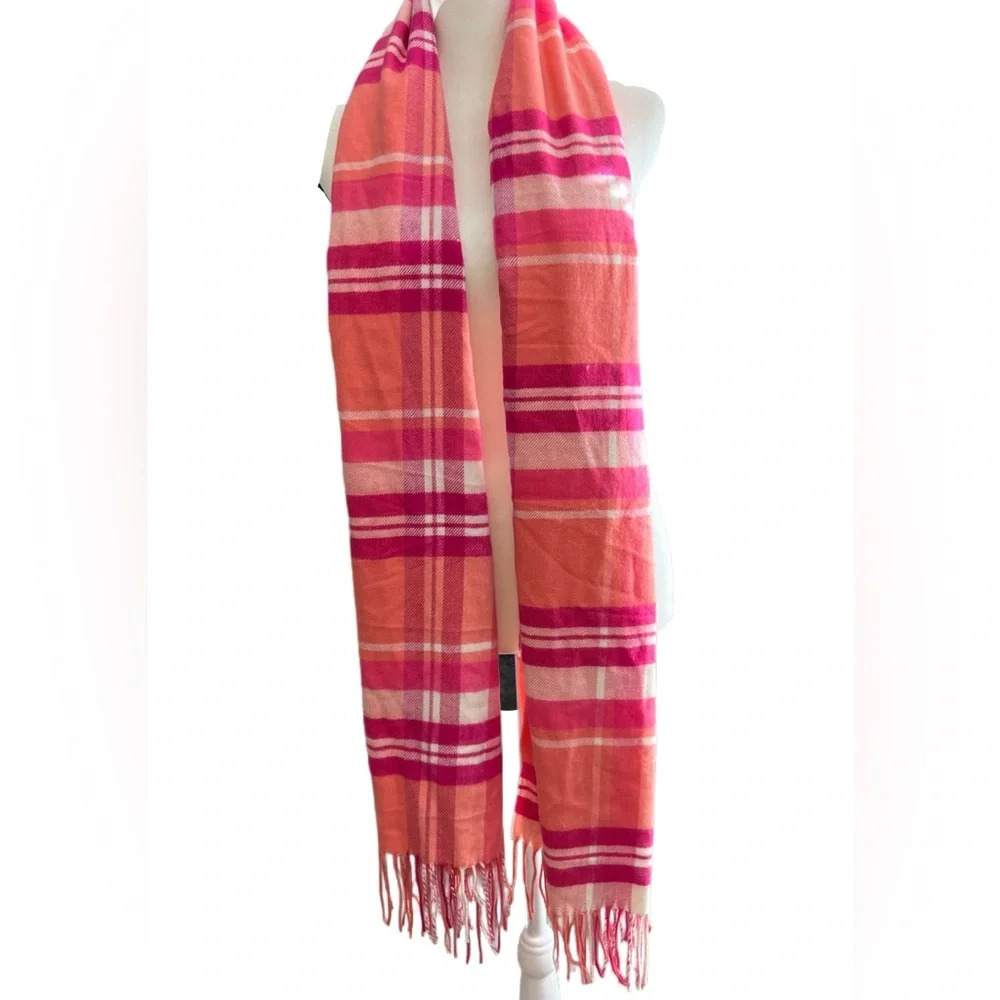 Old Navy Pink/Coral/White Plaid SuperSoft Scarf - Picture 2 of 6